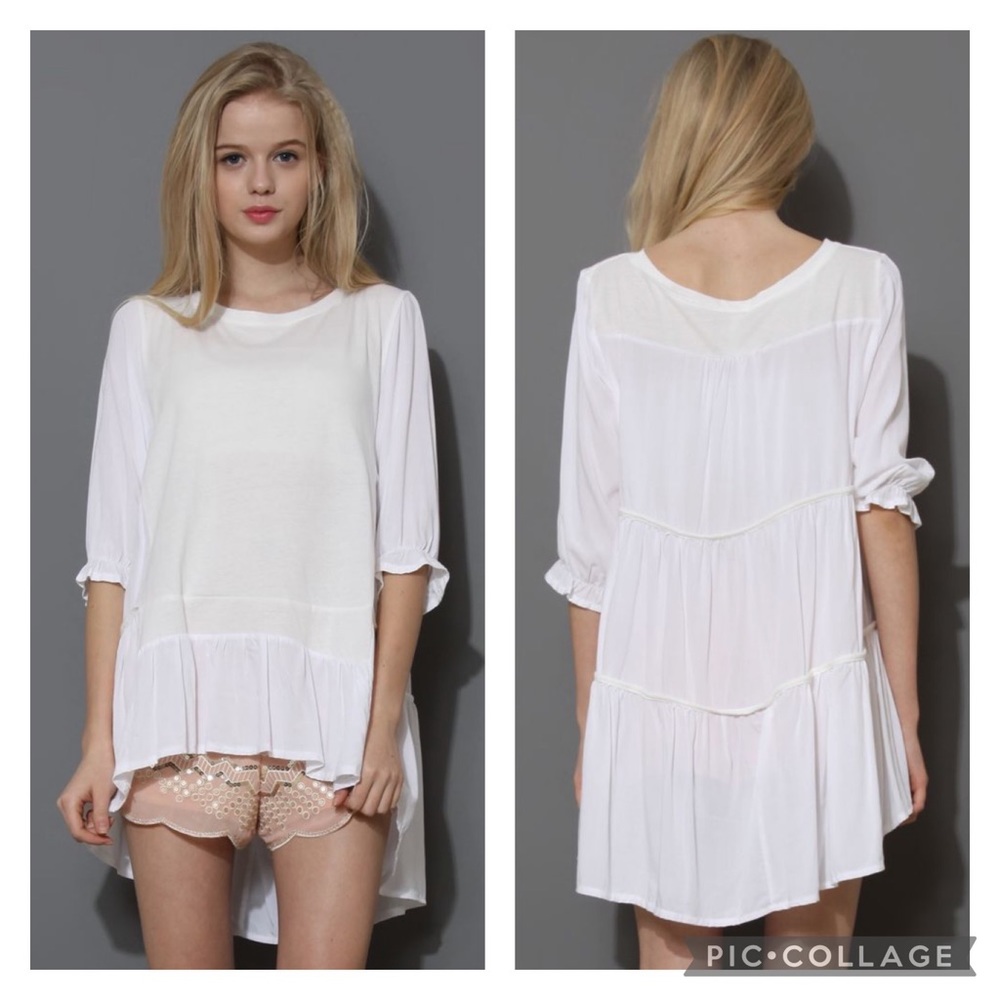 NWT Chicwish Cozy My Fav White Dolly Hi-lo Top